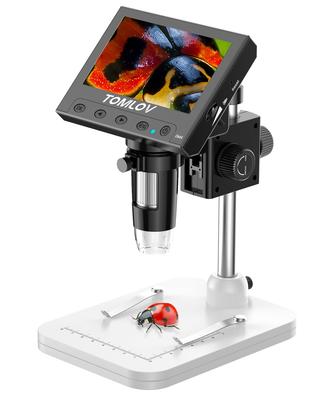TOMLOV Цифровой микроскоп для монет для детей, перезаряжаемый от USB, ЖК-экран 1000x, регулируемый, 8 светодиодных ламп, регулируемая по высоте подставка, 4,3-дюймовый электронный микроскоп,