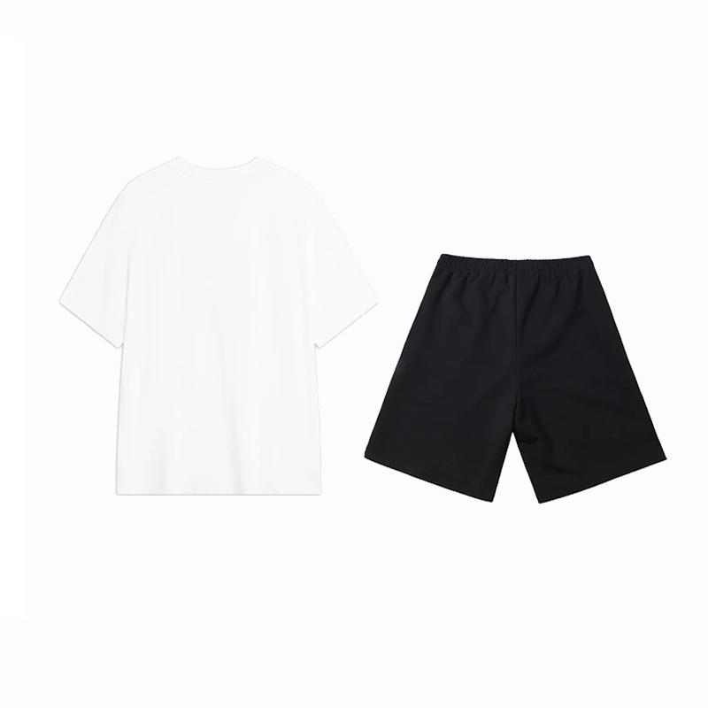 Li Ning Письменный Принт Круглый Вырез Опущенные Плечи Свободный Модный Короткий Рукав Эластичная Талия Шорты Повседневный Спортивный Костюм Мужской костюм AHSU711-2+AKST453-1