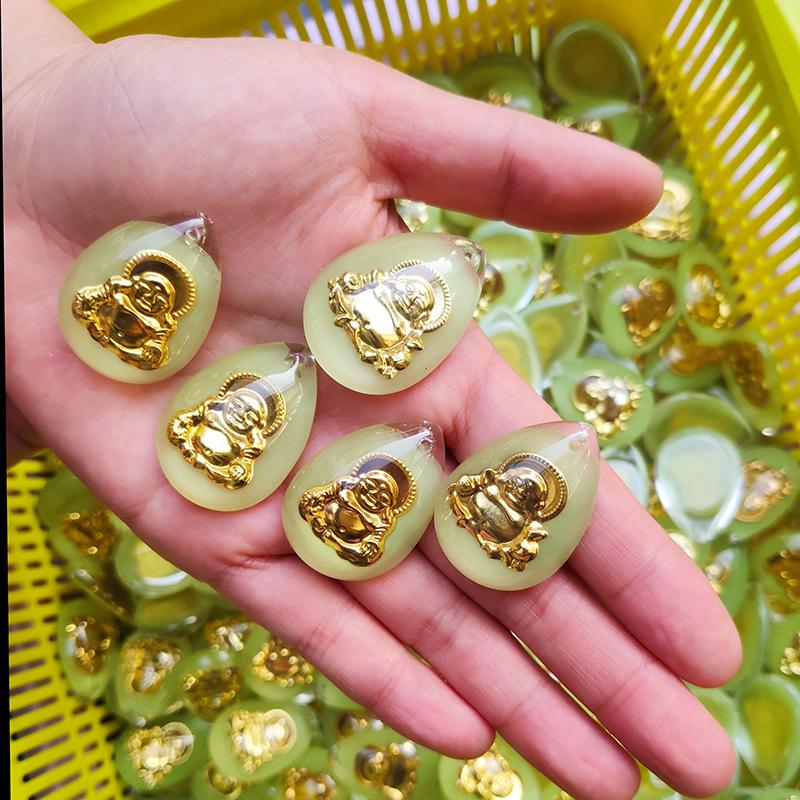 Светящаяся подвеска в виде капли воды с золотой статуей Будды Гуаньинь - невыцветающее ожерелье