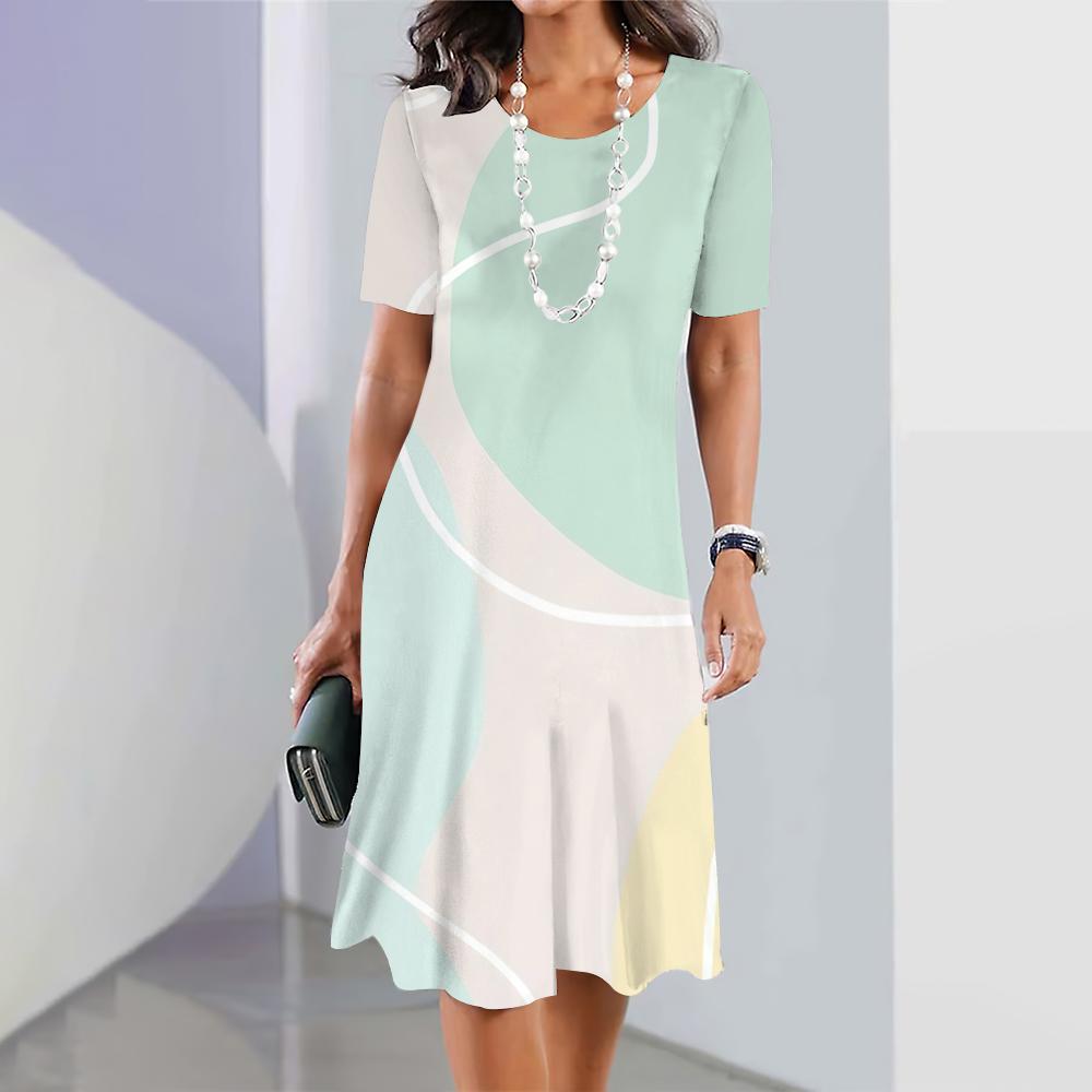 Новые платья с геометрическим принтом, элегантные платья, летние платья, одежда больших размеров для женщин