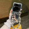 Luxury Makeup Mirror Crystal Bead Hand Chain Phone Case For Samsung Galaxy Zflip 4 Zflip3 Zflip 5g Smile Face Bracket Cover Capa