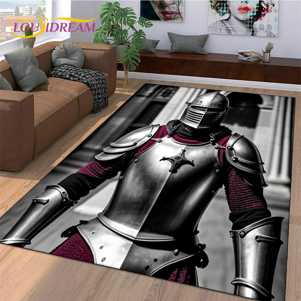 Knight Templar Cavalier Crusaders Cartoon Rug Carpet for Living Room Bedroom Decor,Non-slip Decoration for Sofa Doormat Gift Kid