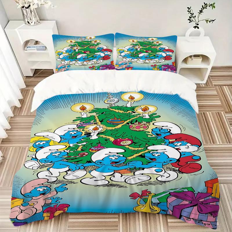 3Pcs Christmas Smurf Celebration Bedding Sets For All Sizes New 3D Printed Bed Cover Comforter Duvet Cover Pillowcase Bedroom Decoration