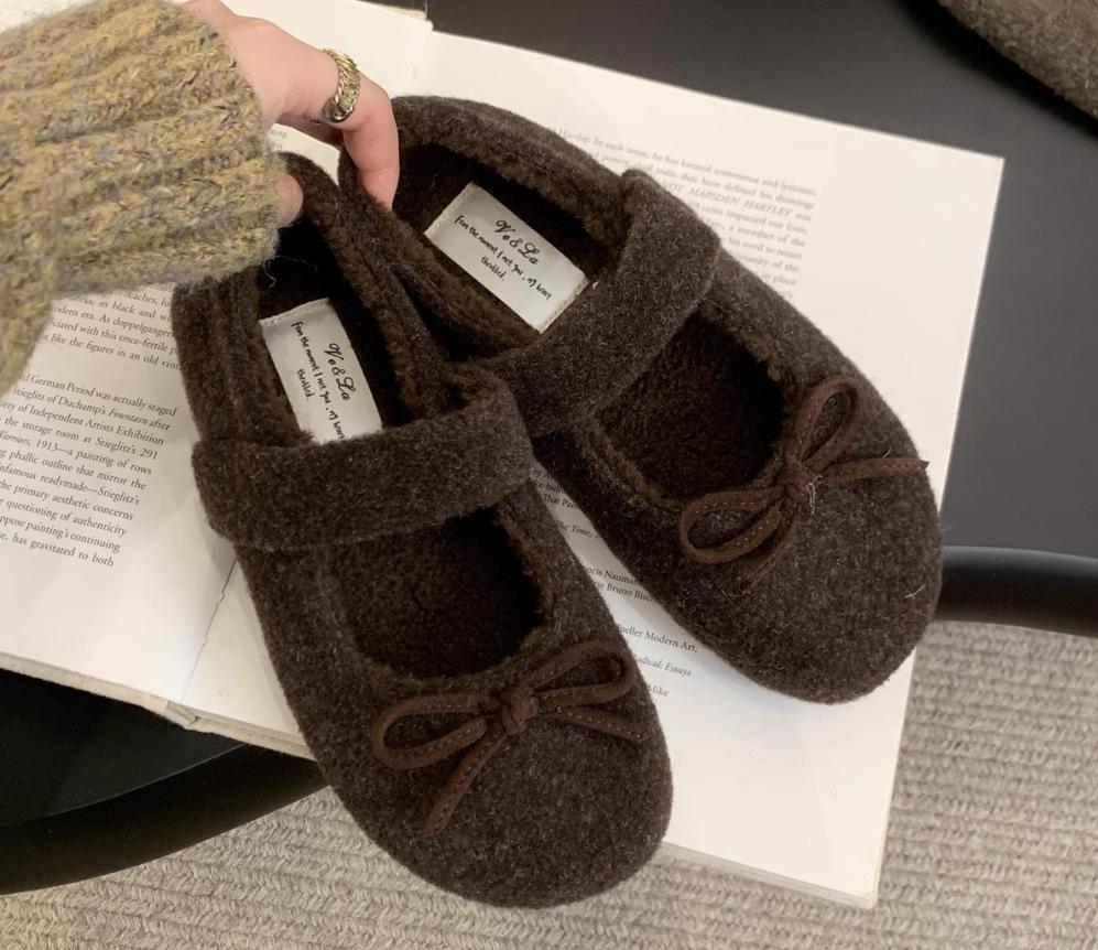 Туфли-бабочки женские зимние 2025 новые верхняя одежда повседневные на плоской подошве бархатные теплые туфли Мэри Джейн Дуду