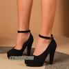 Fashion Black Super High Heels Pumps Women Ankle Buckle Stiletto Heels Platform Office Shoes Woman Sexy Round Toe High Heels Party Shoes