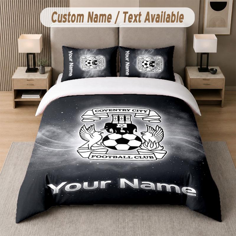 Custom Bedding Set Coventry City FC Pattern, Print Name Text 1 Duvet Cover plus 2 Pillowcases Home Textile