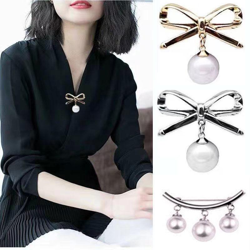 Pearl Brooch Atmospheric V-neck Skirt Anti-exposure Brooch Pin Fixed Clothes Women's Collar Pin Accessories Cardigan Pin