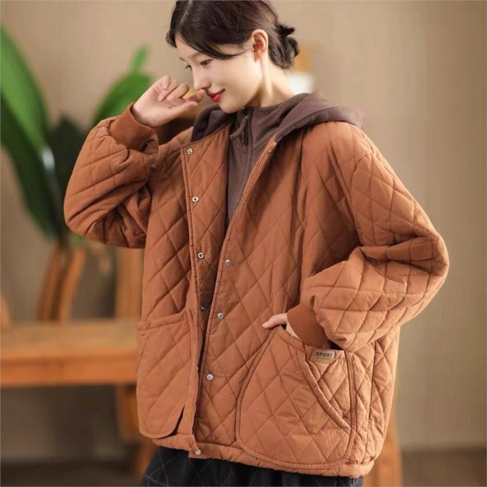 Johnature Женские винтажные пальто с капюшоном на пуговицах, однотонные, с длинным рукавом, зимние, повседневные, теплые