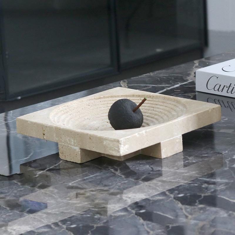 Стиль ваби-саби Имитация травертина Геометрическая квадратная лестница Фруктовая тарелка Украшения Модель комнаты Кабинет Журнальный столик Настольное художественное украшение