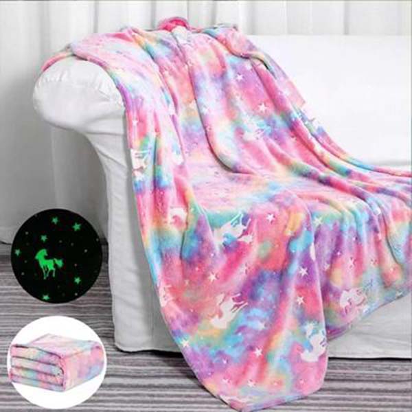Glow In The Dark Blanket Unicorn Blanket Luminous Warm Flannel Blankets Bedroom Magic Blankets Super Cozy Plush Siesta Leisure Coverings