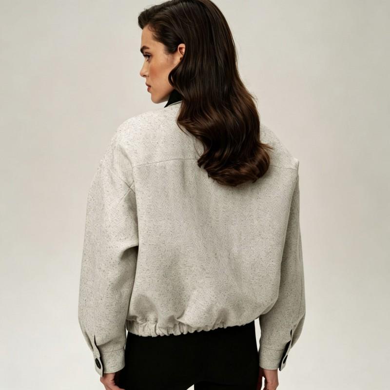 Womens Winter Wool Blend Coat Loose Fit Casual Tweed Jacket With Notched Collar Button