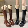 Winter Women's Keep Warm Fur Knight Boots Fashion Back Zipper Chunky Heel Knee High Boots for Women Platform Shoes Women's Boots