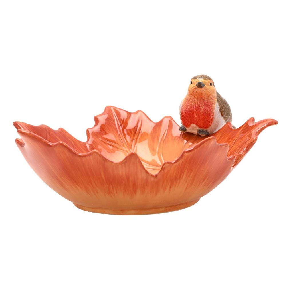 Country Living Robin On A Leaf Serving Bowl