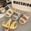 2025 Summer New Versatile Pearl Bow One-word Slippers Women Wear with Skirts Beach Cool Slippers Women