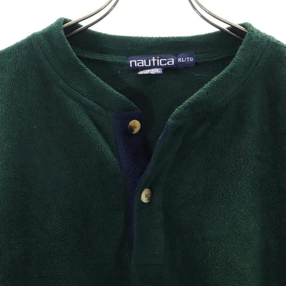 Nautica 90s Made In USA Long Sleeve Henley Fleece T-shirt XL Old Big Size Men's Used