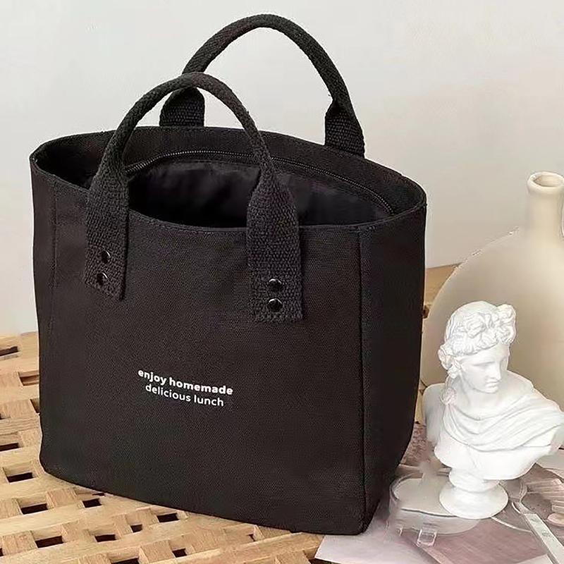 Solid Color Women Tote Bags Portable Reusable Canvas Shopping Bag Large Capacity Lunch Bags