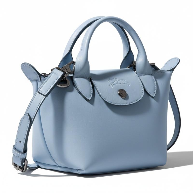 Longchamp Le Pliage Xtra silver metal brand embossed design leather handbag mini women's blue 1500987M66
