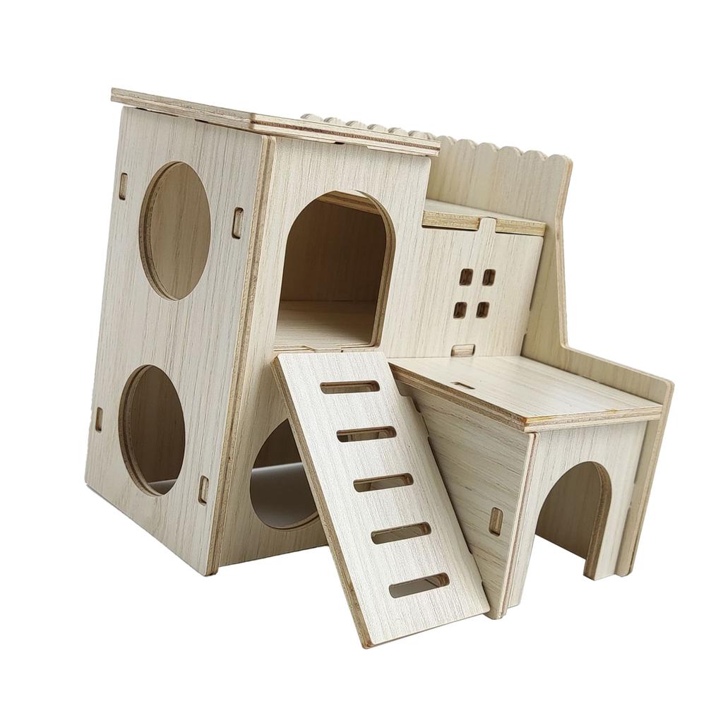 Wooden Hamster House Toy Bite Resistant Hamster Hideout House for Hamster Accessories Skipping Villa, 16x16x5cm
