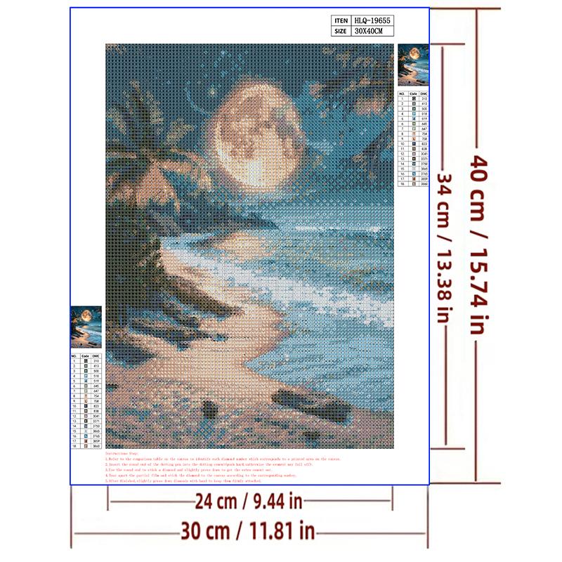 5d DIY Алмазная картина вышивка крестом Море Пляж Луна Ночная сцена Алмазная вышивка Мозаика Полная круглая дрель Домашний декор