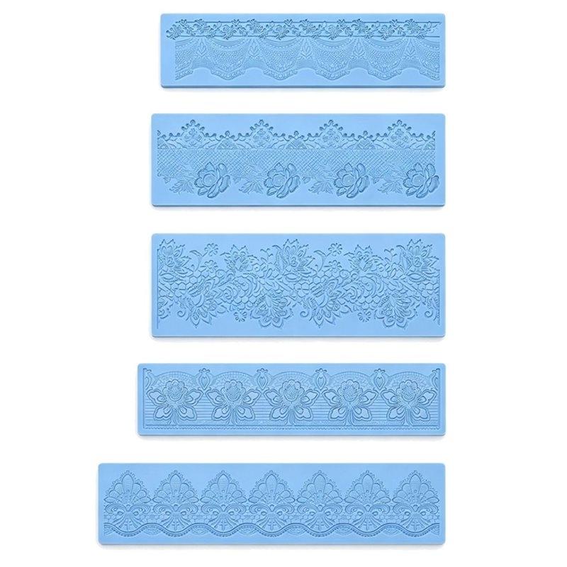 J1UL1N Silicone For Cake Decorating Mold Set, 5Pcs Food Grade Fondant Lace Molds Nonstick Flower Pattern Mat
