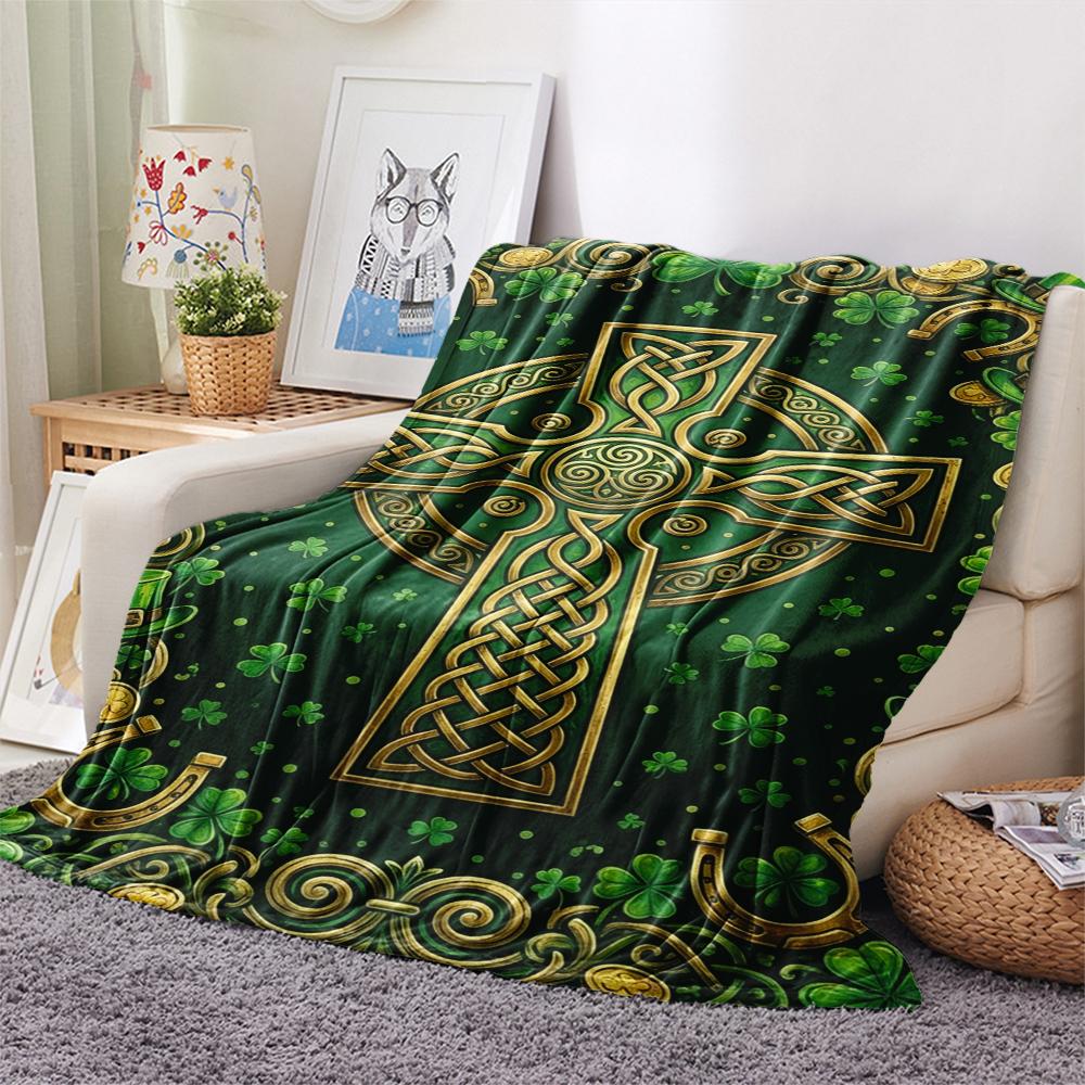 1Pc Cross Print Flannel Blanket, High quality Comfortable for All Seasons, Home Decor, Warmth and Comfort, Perfect for Christmas Gifts W151