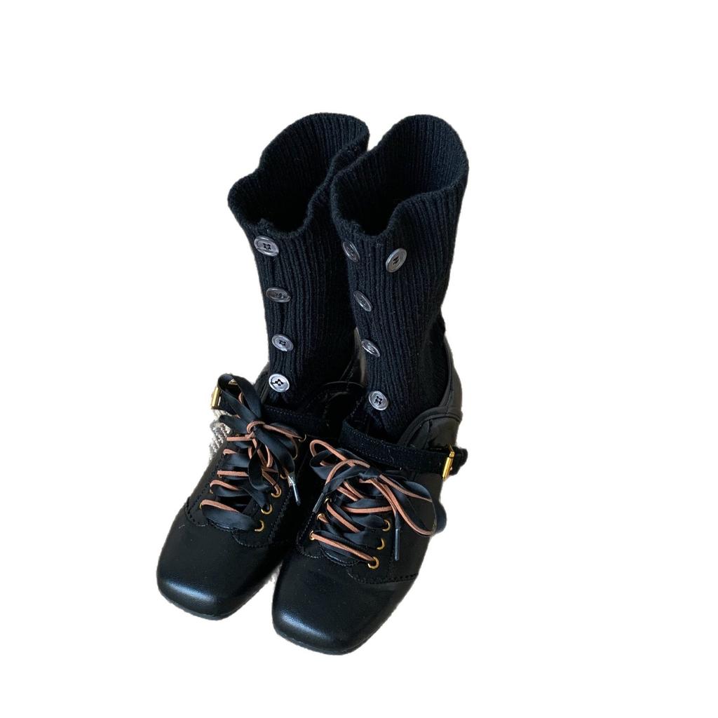 2025 New Product Shallow Lace-up Ballet Shoes Women's Spring New Round Head Ribbon Flat-soled German Training Shoes