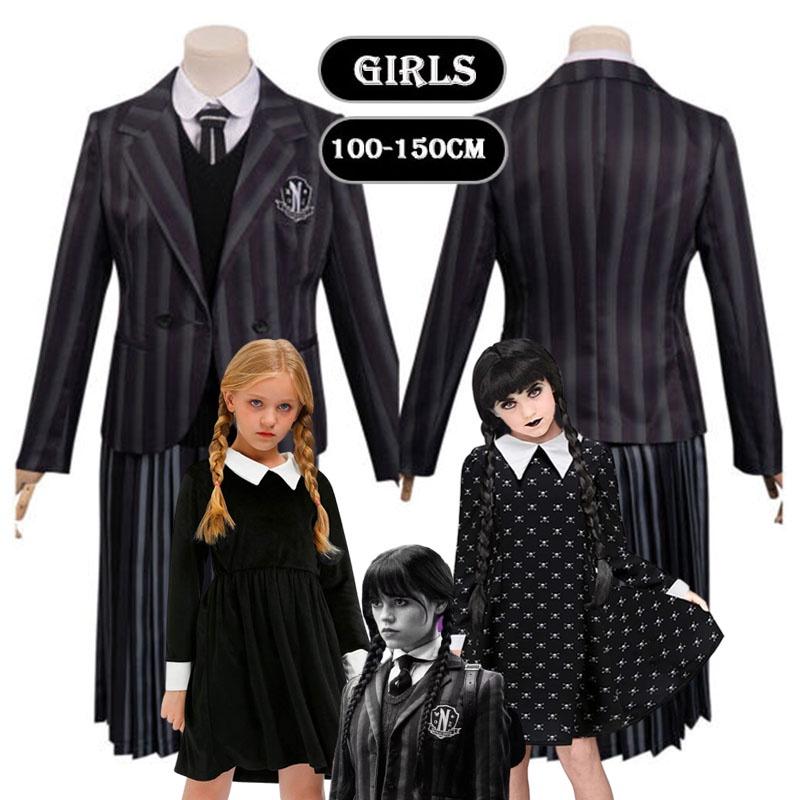 Wednesday Addams School Uniform Dress Polyester Cosplay Costume For Girls