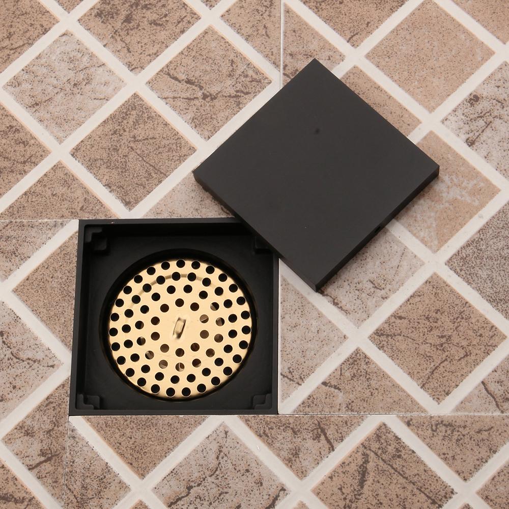 JIENI 4 Inch Square Matte Black Waste Shower Water Floor Drain Tile Insert Polished Stainless Steel Metal Modern for Home Hotel