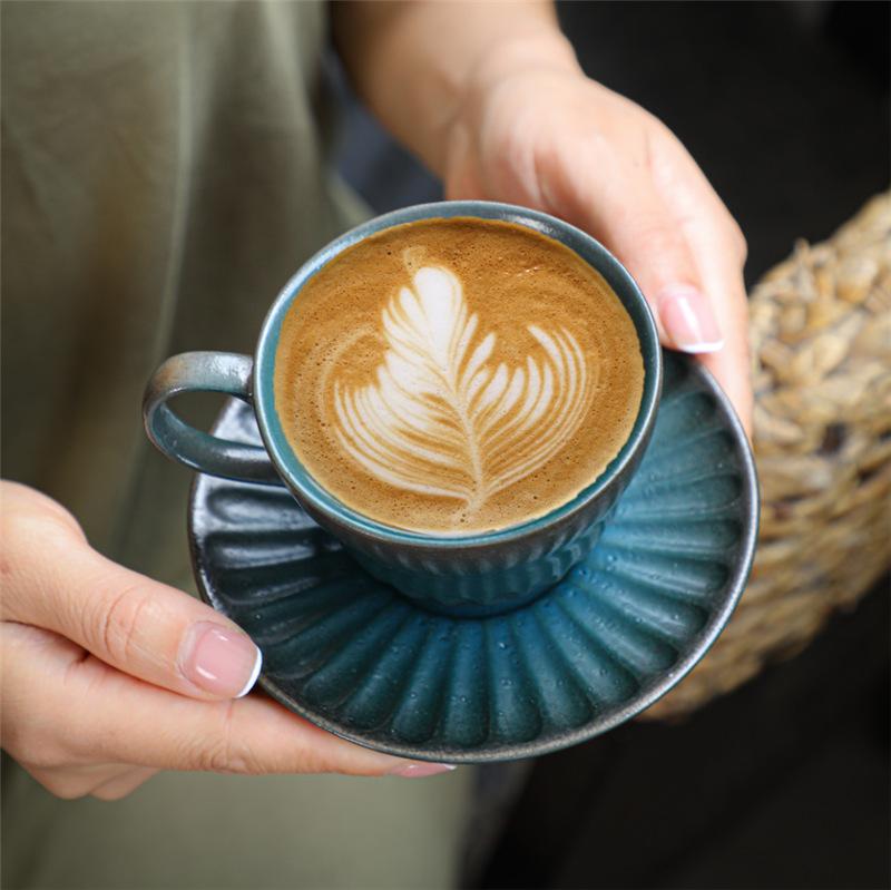 Japanese Retro Ceramic Cup Espresso Cup Saucer Set Afternoon Tea Coarse Pottery Small Capacity Coffee Cup