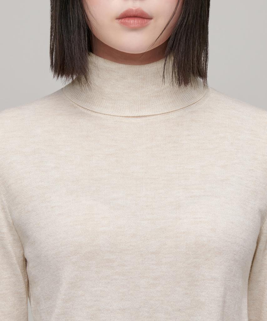 MUSINSA STANDARD WOMAN Women'S Merino Wool Blend High-Gauge Turtleneck Knit [Oatmeal]