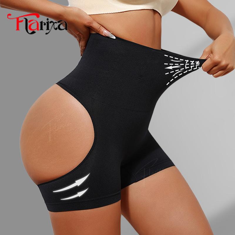 Flarixa Бесшовные корректирующие шорты-боди для живота Женские трусики Шорты с вырезами для ягодиц Дышащие корректирующие шорты для бедер Высокая талия