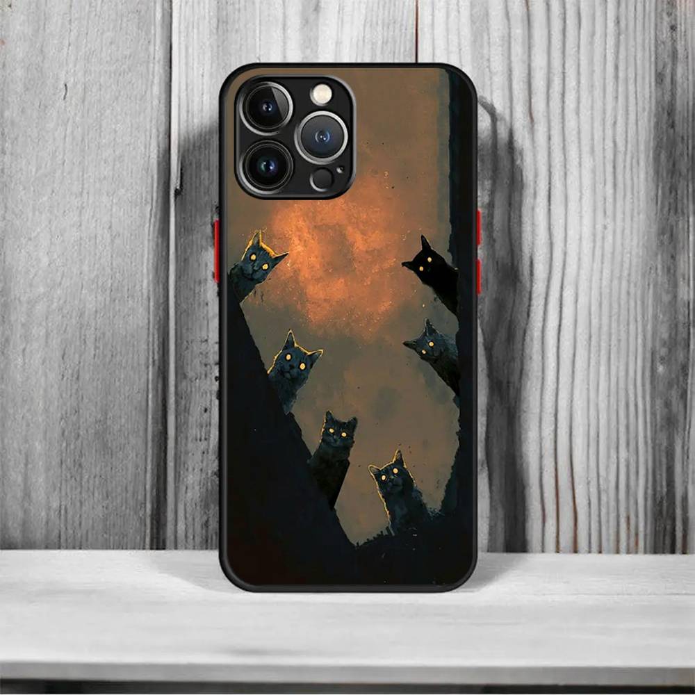 Темный Забавный Монстр Кот Матовая Крышка Для iPhone 16 15 14 11 12 13 Mini Pro Max X XR XS MAX Чехол для Телефона ударопрочный
