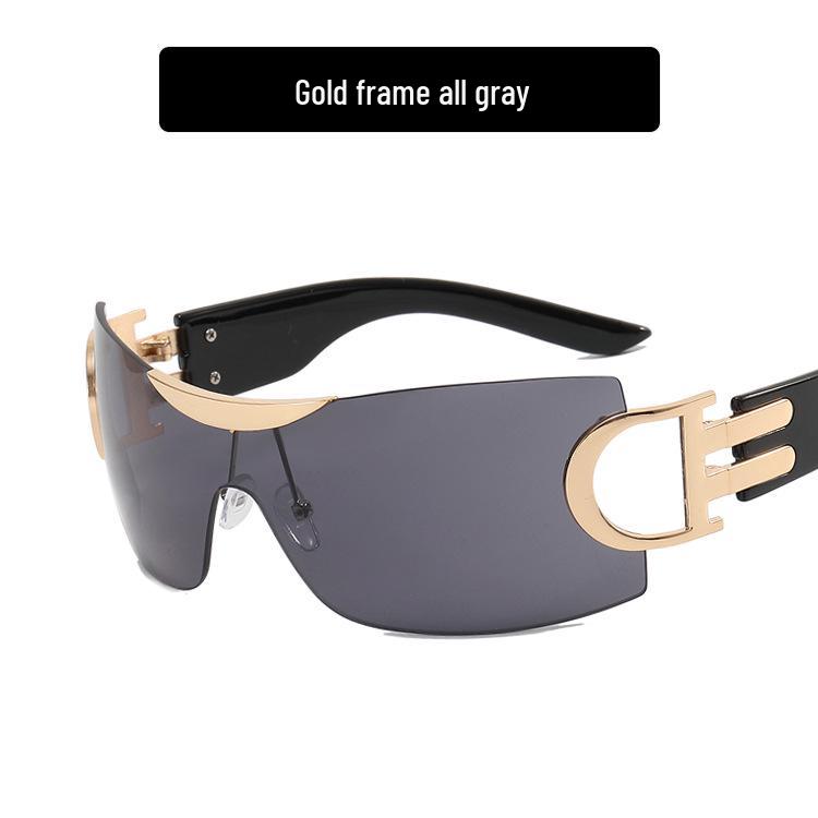 Большие безободковые солнцезащитные очки Y2K 2022 - Футуристичный спортивный дизайн