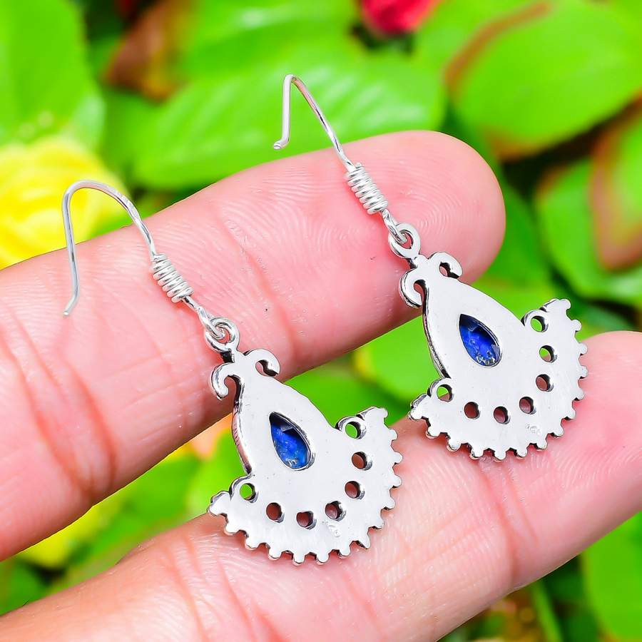 Natural Lapis Lazuli Gemstone 925 Sterling Silver Gift Earring 1.58" G4g90