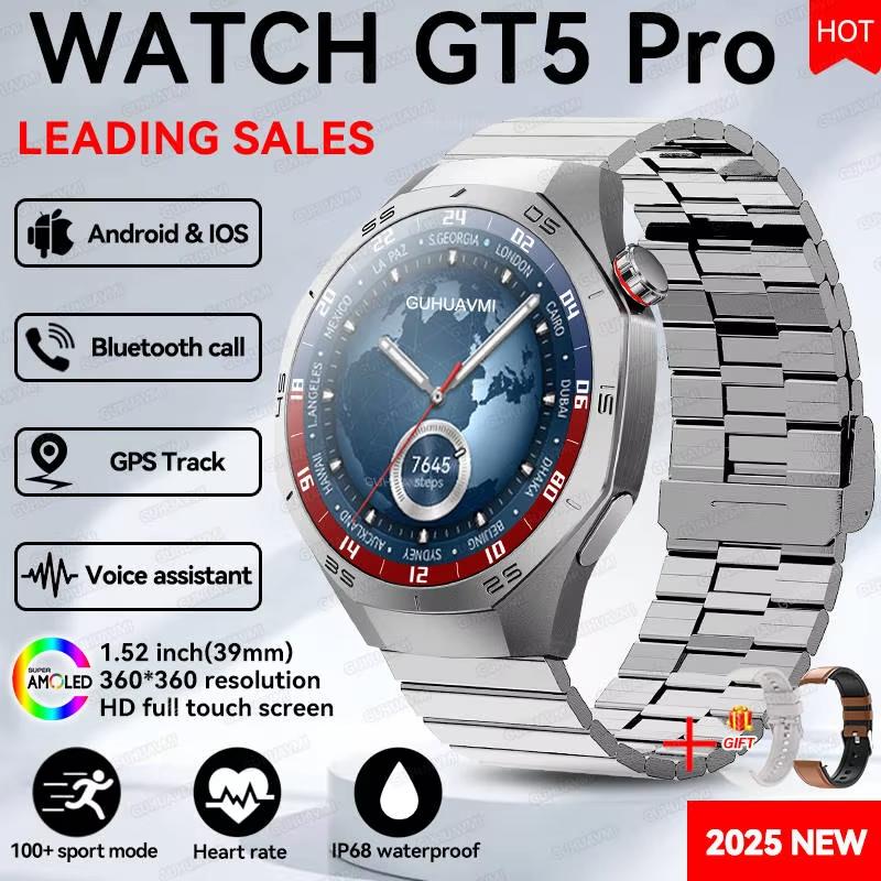 Новые умные часы GT5 Pro для мужчин с GPS-трекером, пульсометром, Bluetooth-звонками, NFC, водонепроницаемые, спортивные, для фитнеса на открытом воздухе, смарт-часы для Huawei
