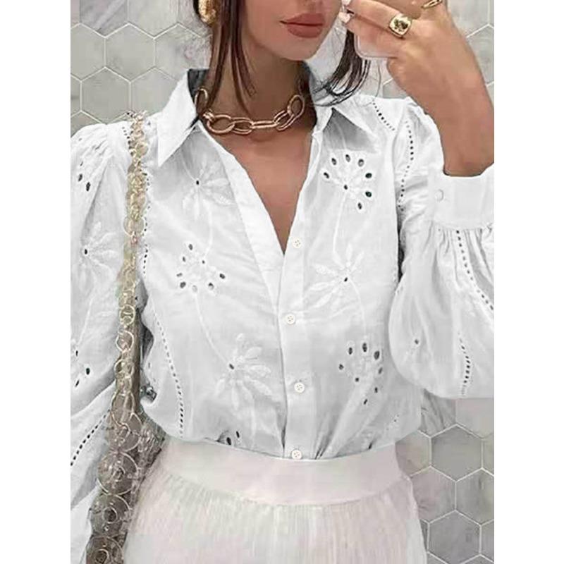 Осенняя женская рубашка свободного покроя с рукавами-пузырями