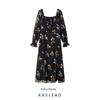 Kaslead New Arrival Women's Clothing Fashion Style Fashion Minimalist Square Collar Long Sleeve Print Dress