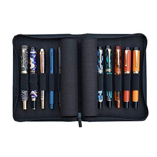 KACO pen pouch case bag fountain pens rollerballs pencil accommodates 10 - black storage waterproof holder
