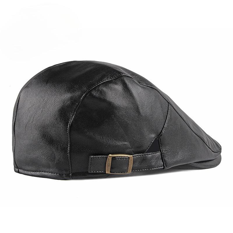 Vintage PU Leather Flat Cap for Men Women British Style Beret Autumn Winter Warm Newsboy Cap Fashion Adjustable Duckbill Hat
