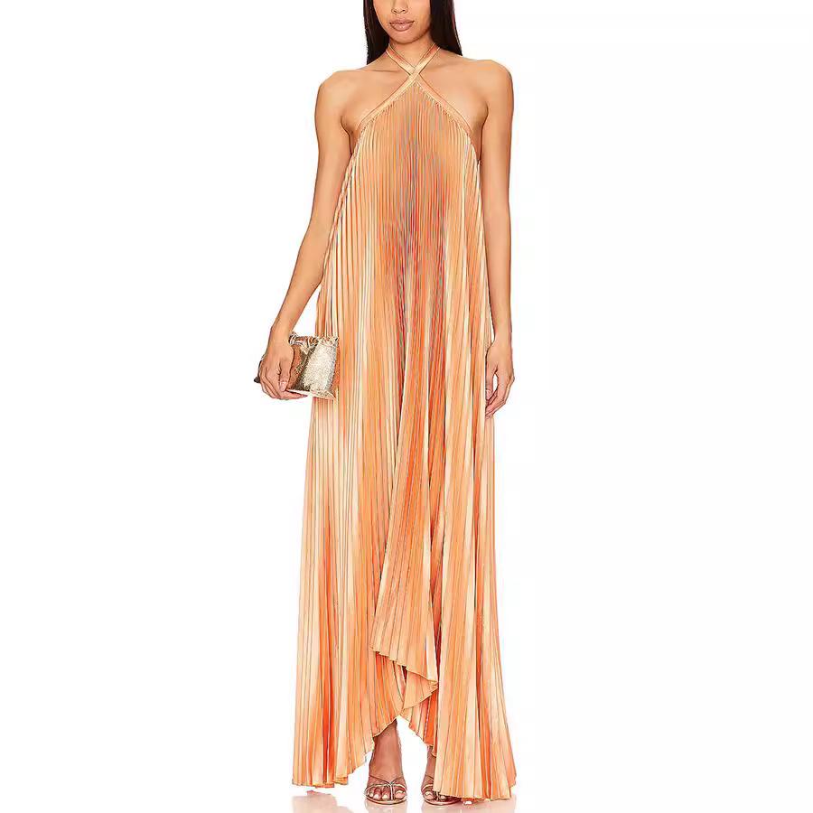 Европейское и американское женское сексуальное платье без рукавов с вырезом на спине и завязками на шее - Мода для отпуска 8080