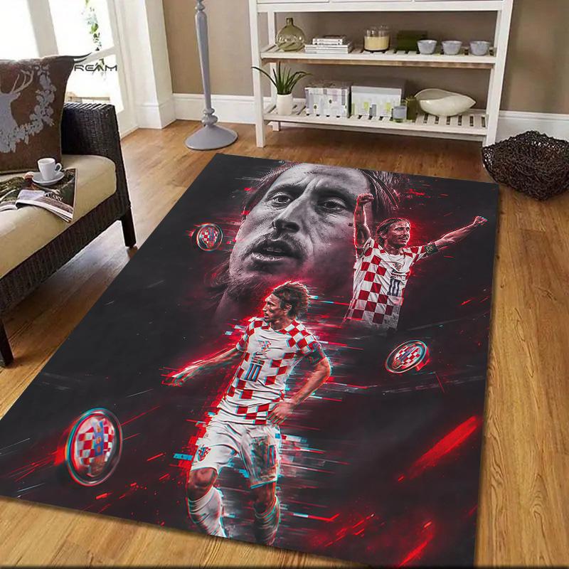 Luka Modrić Flannel Pattern Square Carpet,Area Rug,Carpet Rug for Living Room Bedroom Sofa Playroom Decor,Non-slip Floor Mat