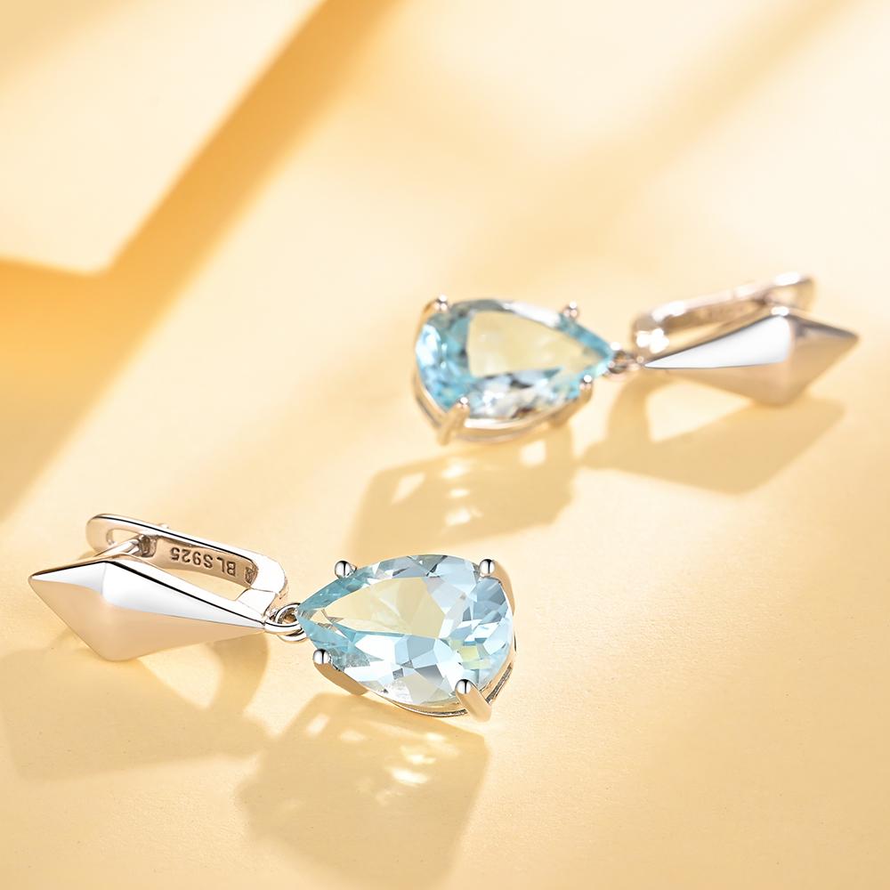 1 пара модных серег с натуральным небесно-голубым топазом в форме капли для женщин, повседневная одежда, изысканные ювелирные изделия из стерлингового серебра 925 пробы