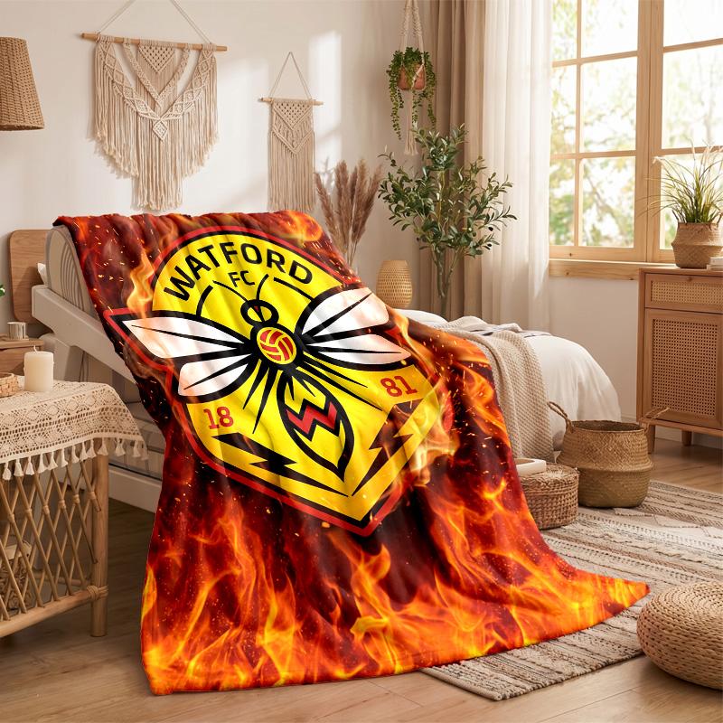 Watford Football Print Flannel Blanket Soft Warm Sofa Bed Throw Blanket For Home Office Bedroom