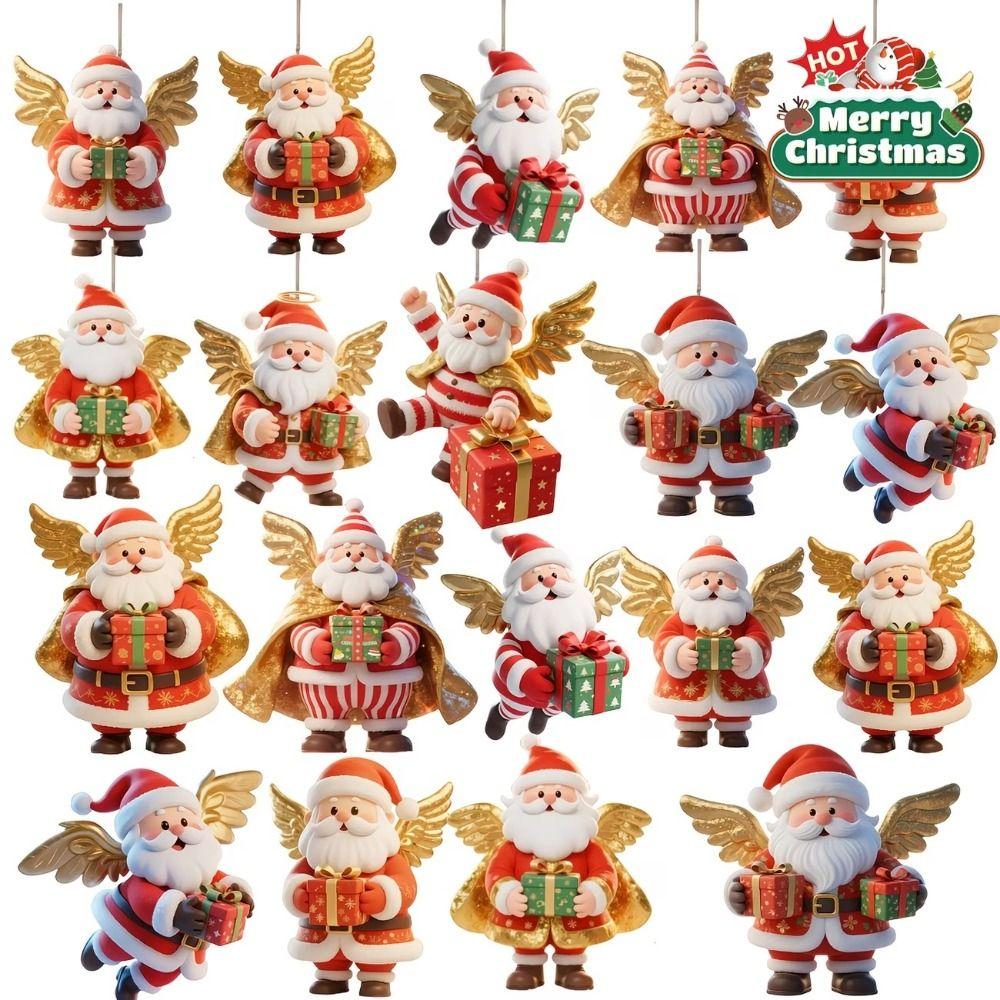 8/10/12pcs 2D Flat Christmas Tree Ornaments Santa Claus Hanging Pendant Festival Decorations
