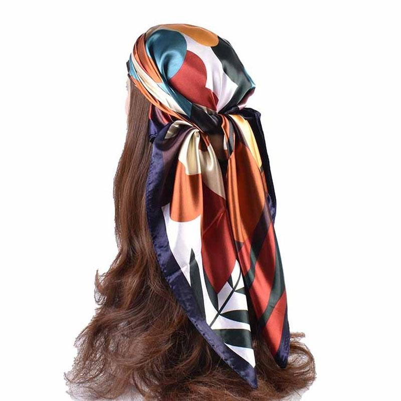 90*90cm Luxury Square Silk Scarf Women Print Scarves Satin Shawl Wrap Hijab Female Headband Bandana Foulard Neckerchief