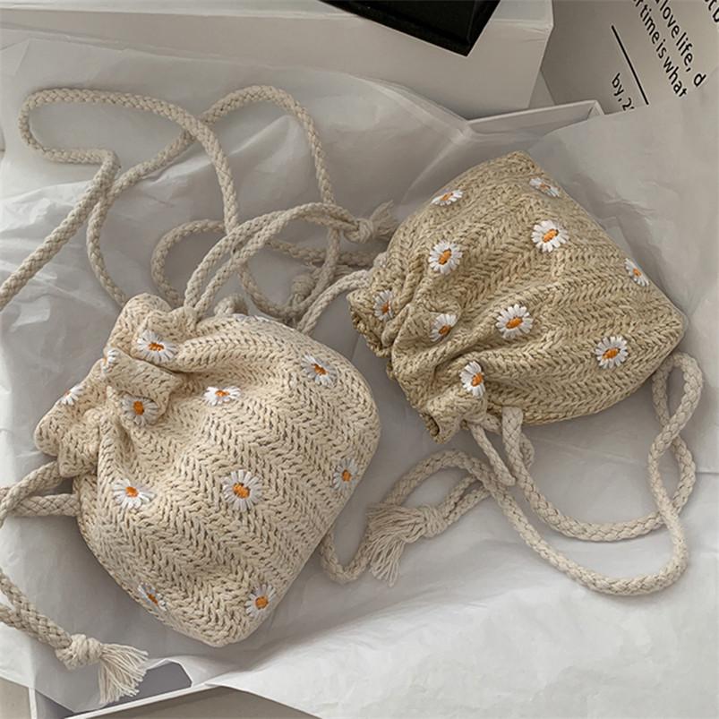Летняя соломенная плетеная ротанговая женская пляжная портативная ретро мини-сумка-ведро на одно плечо портативная маленькая сумка