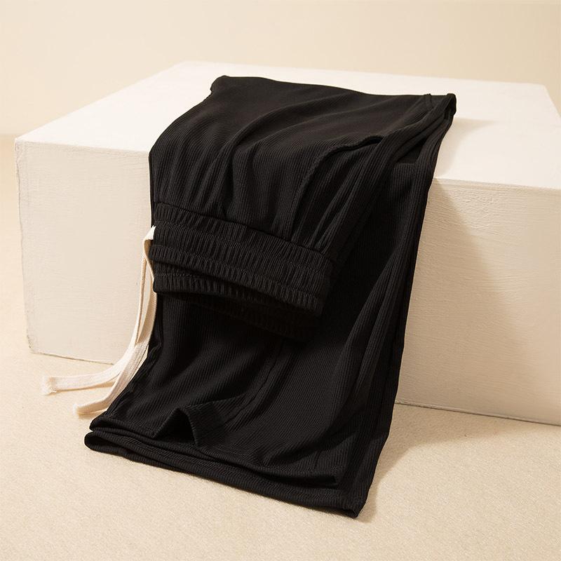 Women's Chic Solid Color Straight Pants With Pockets Elastic Waist Drawstring Wide Leg Trousers Casual Loose Pants Casual Lounge Yoga Pants