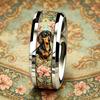 Cute Dachshund Dog Pink Floral Pattern Ring Fashion Men Stainless Steel Ring Cute Pet Daily Wear Stackable Ring Wedding Jewelry