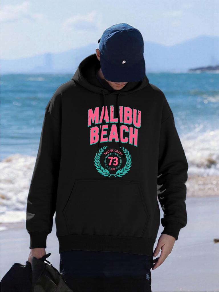 Malibu Beach Pacific Coast Printing Hoodies Male Pocket Casual Streetwear Autumn Hip Hop Man Pullover Fleece Comfortable Hoody