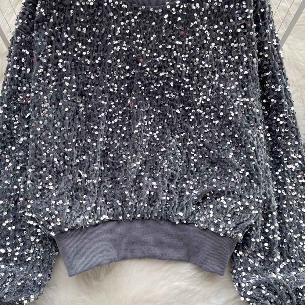 Осенне-зимний новый дизайн Sense с тяжелыми пайетками Magnanimous Fashion Light Luxury Senior Sense Sweater